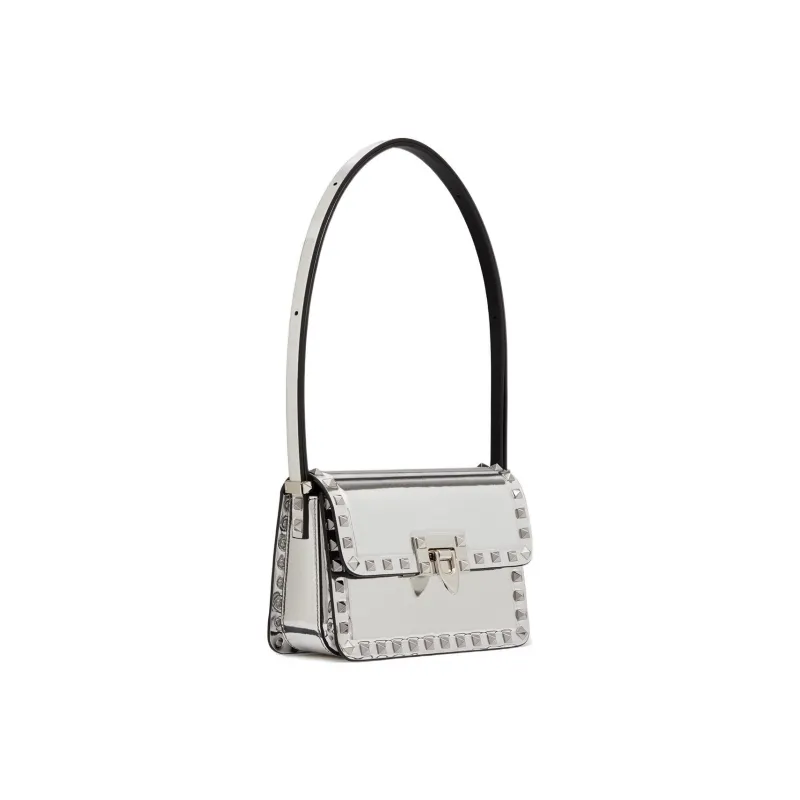 Valentino Rockstud Calfskin Handbag, Shoulder Bag Women's Silver-1
