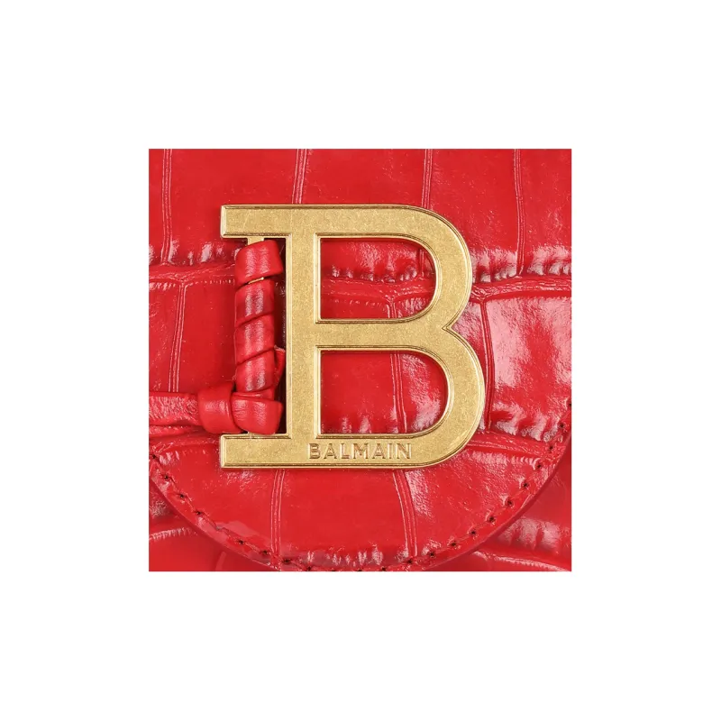 BALMAIN B-BUZZ Crocodile Pattern Leather Handbag Shoulder Bag Crossbody Bag Mini Women's Red-5