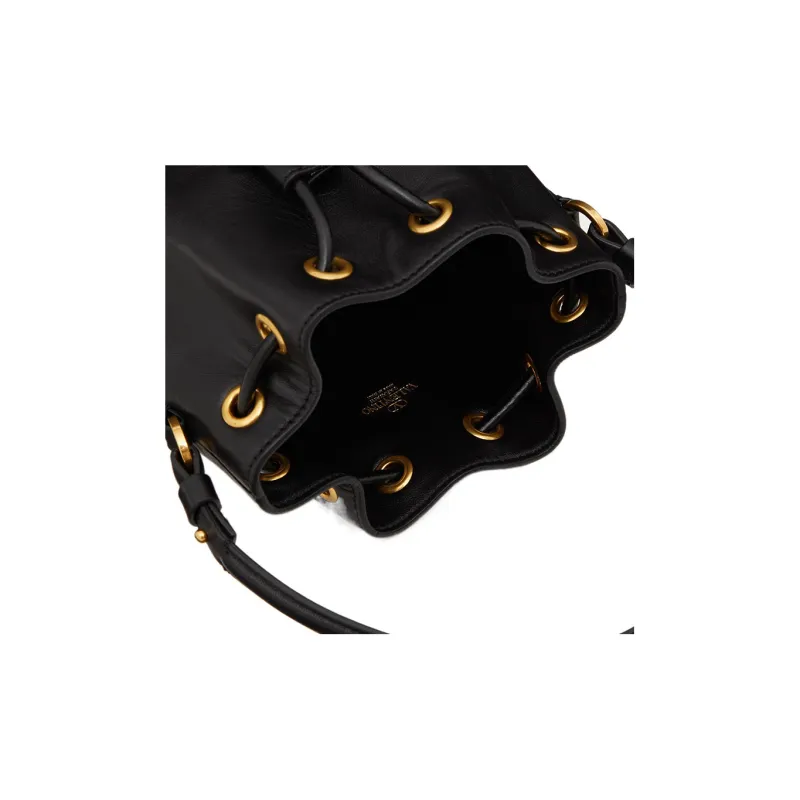 Valentino Vlogo Soft Sheepskin Bucket Bag, Shoulder Bag, Crossbody Bag, Handbag Mini Women's Black-5