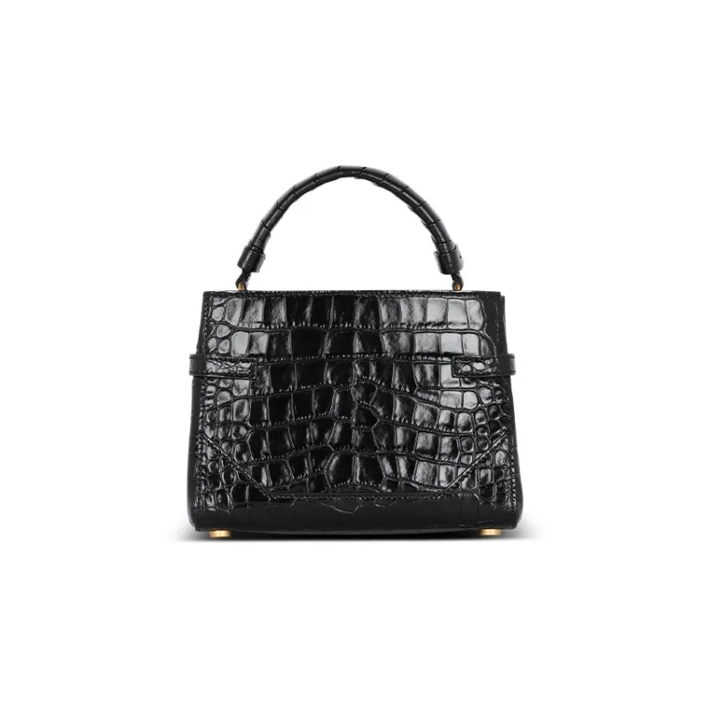 BALMAIN B BUZZ Crocodile Pattern Leather Shoulder Bag Crossbody Bag Handbag Women's Black-2