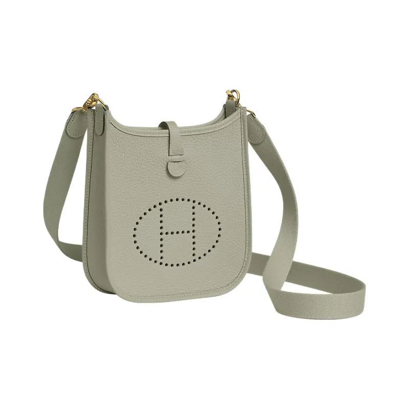 HERMES Evelyne Clemence Leather Ivorie Shoulder Bag Crossbody Bag Mini Women's Ice Crystal Gray-3