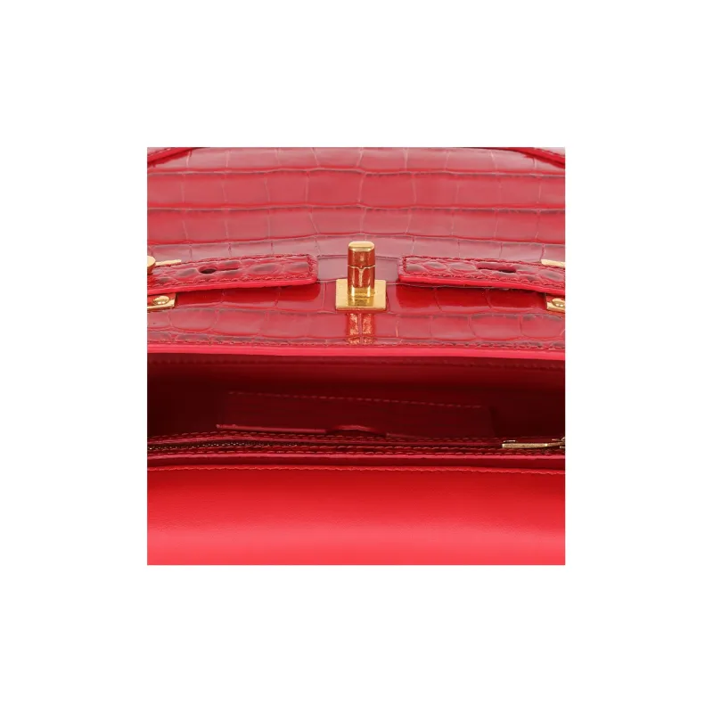 BALMAIN B-BUZZ Crocodile Pattern Leather Shoulder Bag Crossbody Bag Handbag Women's Red-4