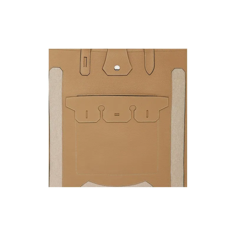 HERMES Canvas With Calfskin Tote Bag Shopping Bag Handbag Women's Brown/Black/Gray-3