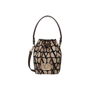 Valentino Vlogo Soft Sheepskin Bucket Bags Shoulder Bag Crossbody Bag Handbag Mini Women's Beige/Black
