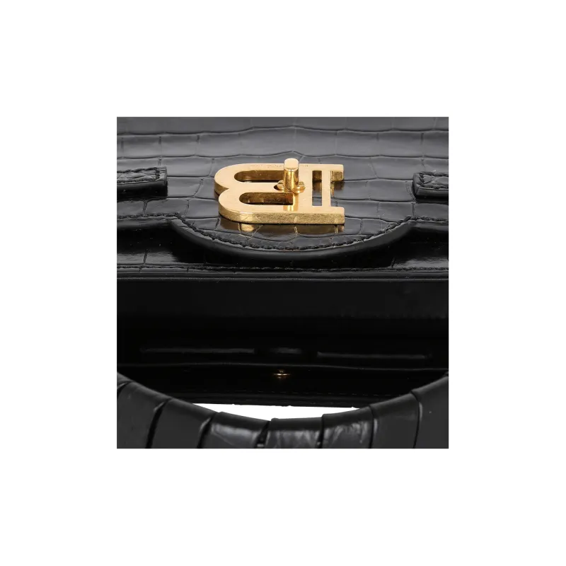 BALMAIN B BUZZ Crocodile Pattern Leather Shoulder Bag Crossbody Bag Handbag Women's Black-4