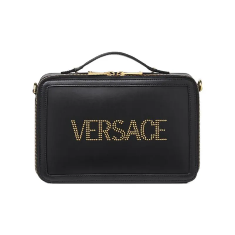 VERSACE Calfskin Messenger Bag, Handbag, Shoulder Bag, Crossbody Bag Men's Black-2