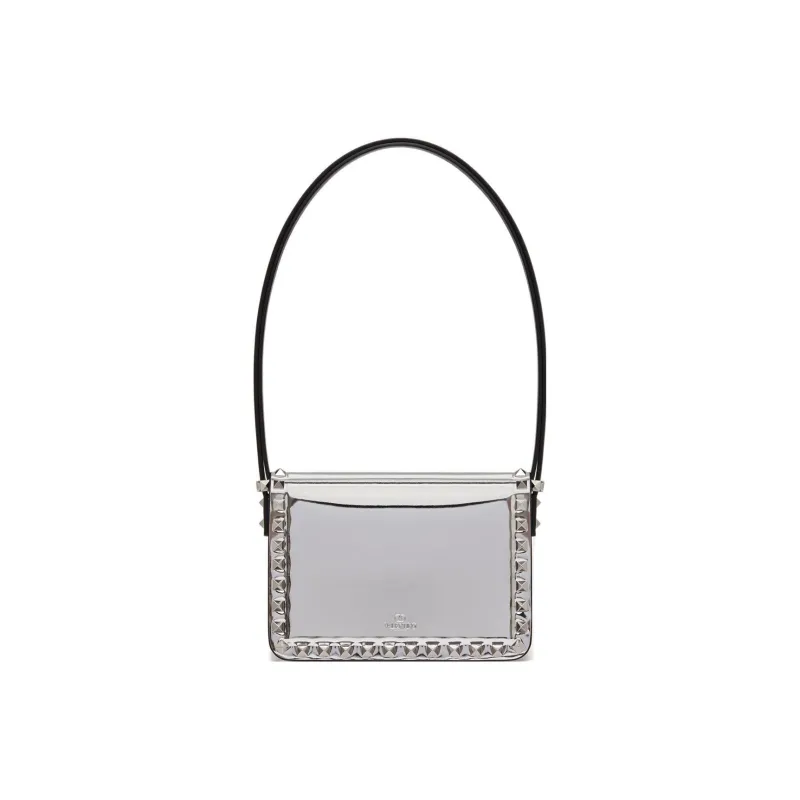 Valentino Rockstud Calfskin Handbag, Shoulder Bag Women's Silver-4
