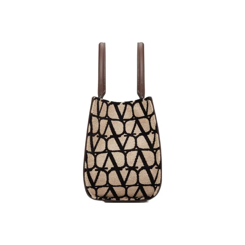 Valentino Vlogo Leather Trim Shoulder Bag, Crossbody Bag, Handbag Small Size Women's Brown/Beige-2