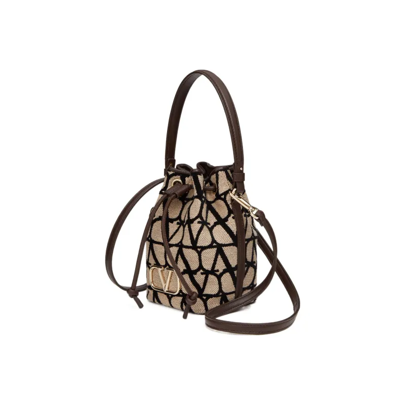 Valentino Vlogo Soft Sheepskin Bucket Bags Shoulder Bag Crossbody Bag Handbag Mini Women's Beige/Black-4