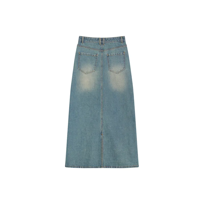 RUNTOTHEFUTURE Denim Long Skirts Women's Vintage Denim Blue-1
