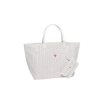 GOYARD Saint Louis Claire-Voie Cow Leather Canvas Handbag Shoulder Bag Large Size Unisex White/Pink