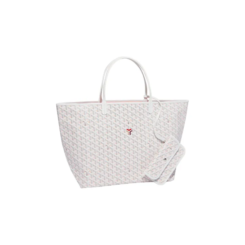 GOYARD Saint Louis Claire-Voie Cow Leather Canvas Handbag Shoulder Bag Large Size Unisex White/Pink-0