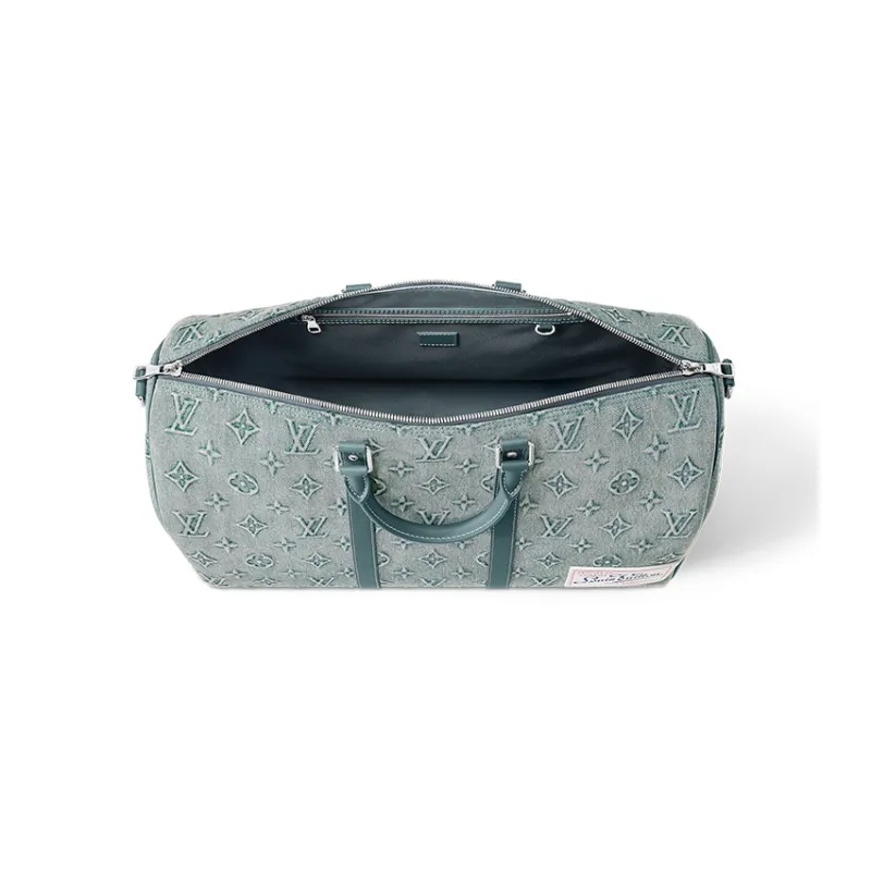 LOUIS VUITTON Keepall Bandouliere 50 Monogram Washed Denim Coated Canvas-3