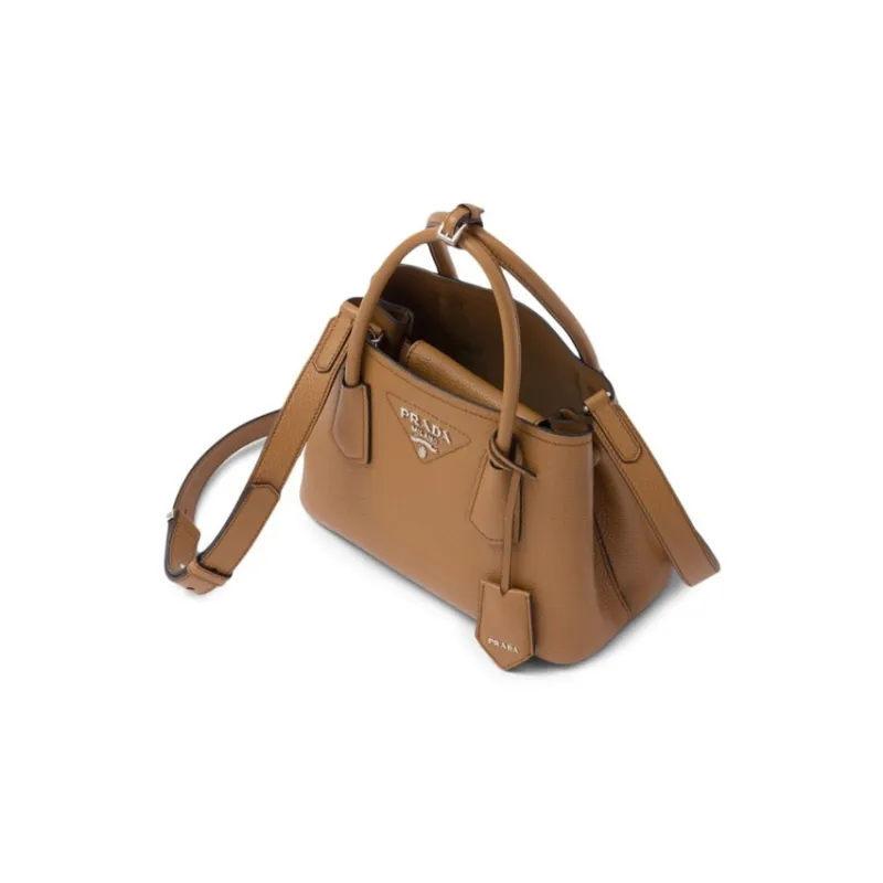 PRADA Double Leather Shoulder Bag Crossbody Bag Handbag Mini Women's Caramel Brown-1