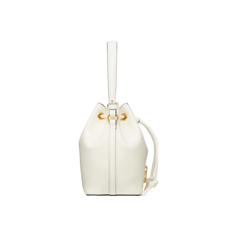 Valentino Vlogo Soft Sheepskin Bucket Bag, Shoulder Bag, Crossbody Bag, Handbag Mini Women's Ivory White-2