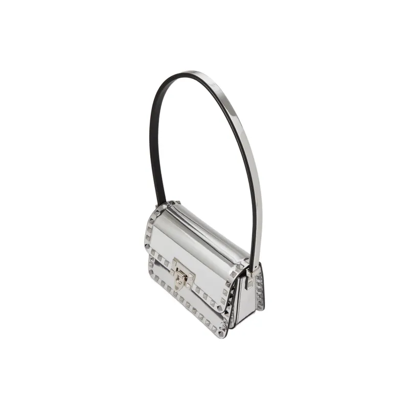 Valentino Rockstud Calfskin Handbag, Shoulder Bag Women's Silver-3