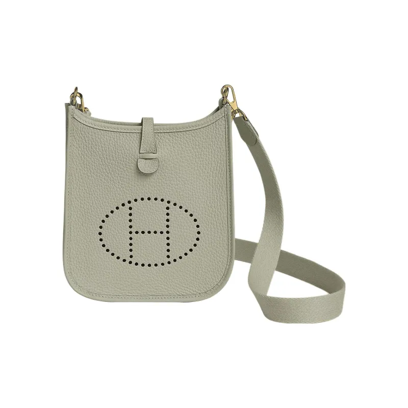HERMES Evelyne Clemence Leather Ivorie Shoulder Bag Crossbody Bag Mini Women's Ice Crystal Gray-0