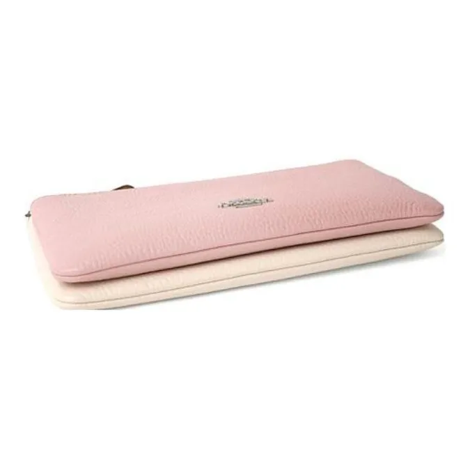 COACH Double Zip Wallet Pebbled Leather Wallet Women's Pink-2