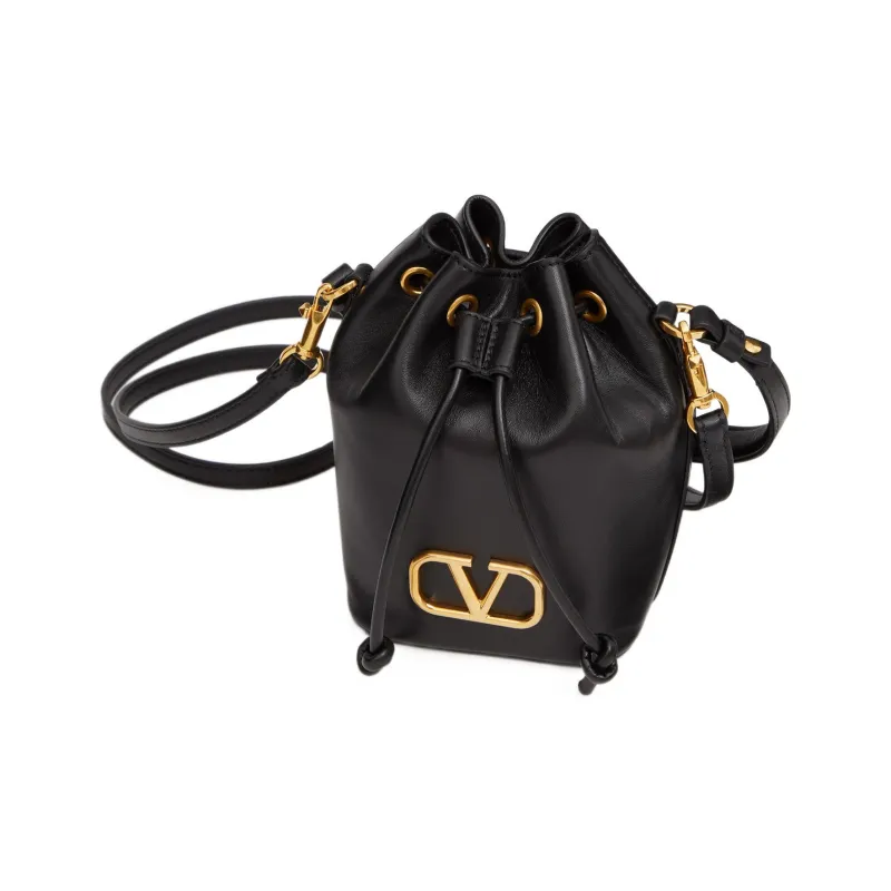 Valentino Vlogo Soft Sheepskin Bucket Bag, Shoulder Bag, Crossbody Bag, Handbag Mini Women's Black-4