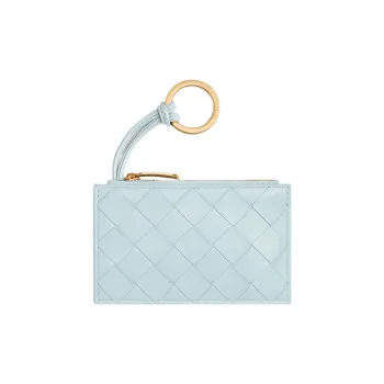 Bottega Veneta Sheepskin With Cow Leather Card Holder Key Pouch Women's Washable Water Duck Blue