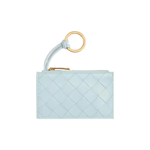 Bottega Veneta Sheepskin With Cow Leather Card Holder Key Pouch Women's Washed Water Duck Blue