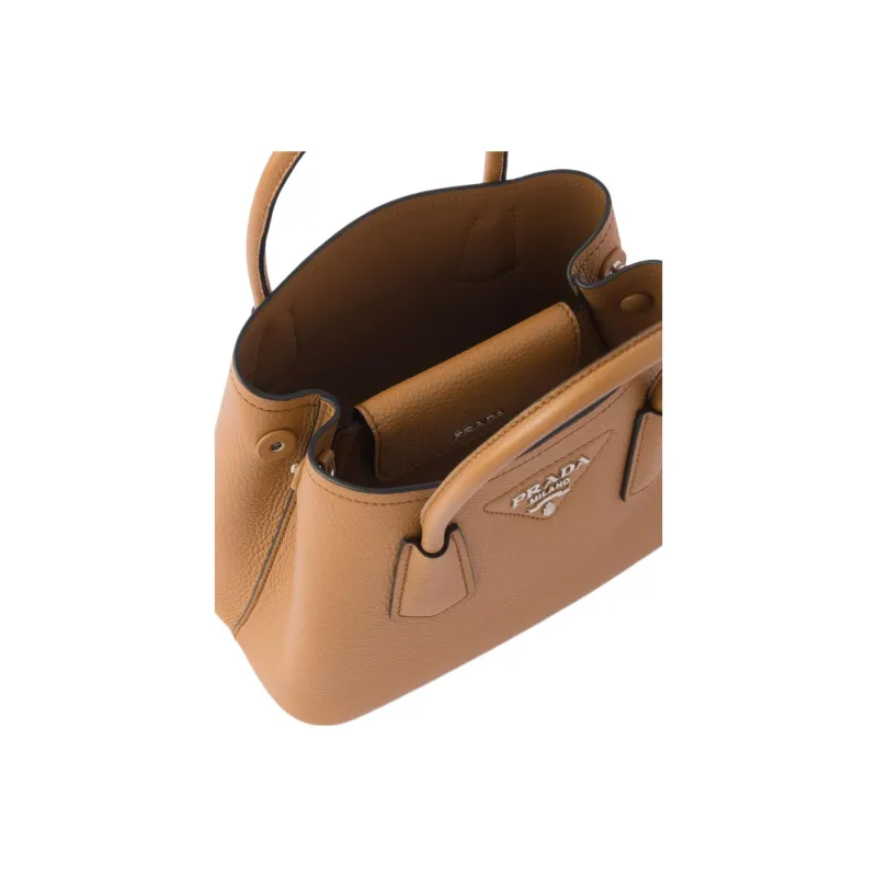 PRADA Double Leather Shoulder Bag Crossbody Bag Handbag Mini Women's Caramel Brown-4
