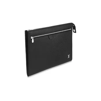 LOUIS VUITTON Pochette 24H Taïga Cow Leather Clutch Men's Black