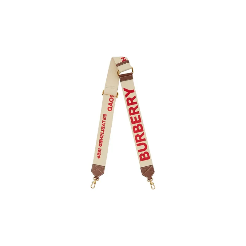 Burberry Horseferry Cow Leather Webbing Bag Strap Women's Beige/Red-0