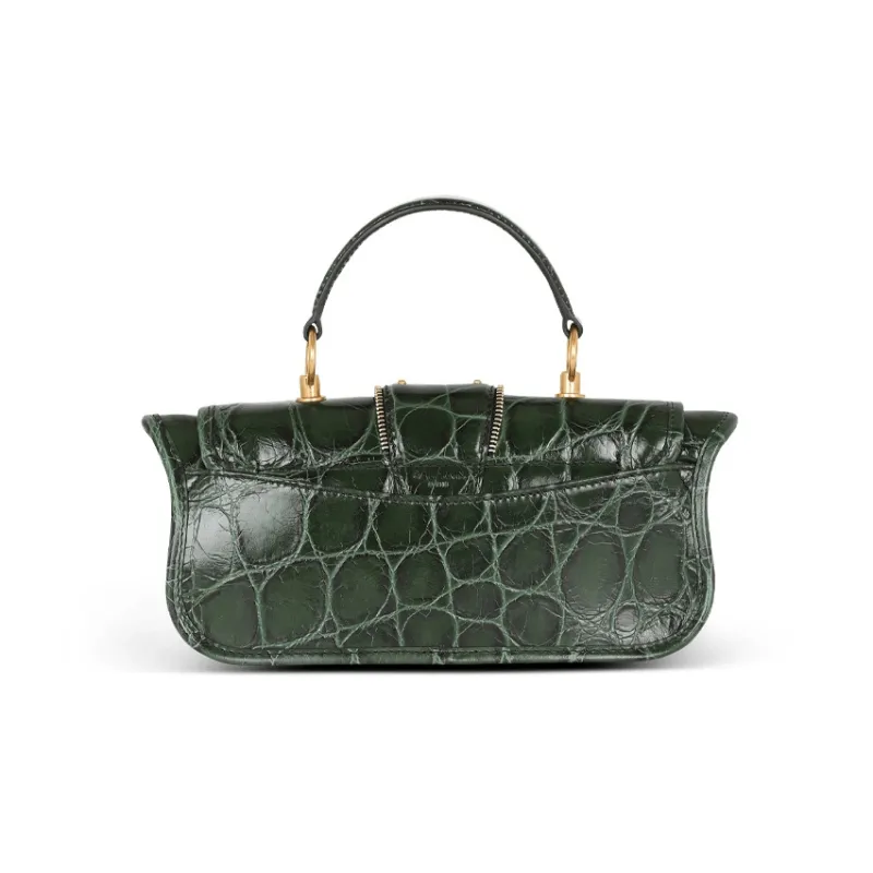 BALMAIN Crocodile-Embossed Calfskin Handheld Handbag Women's Green-2