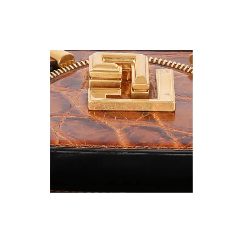 BALMAIN Crocodile-Embossed Calfskin Shoulder Bag Crossbody Bag Women's Brown-4