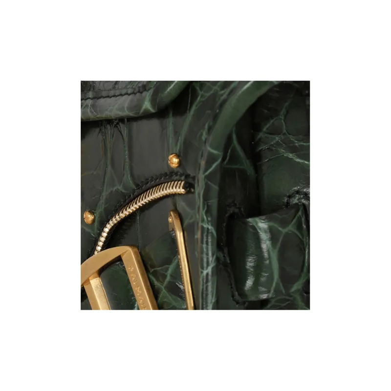 BALMAIN Crocodile-Embossed Calfskin Handheld Handbag Women's Green-4