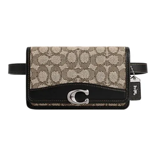 COACH Bandit Canvas With Leather Sling Bag Fanny Pack Crossbody Bags Women's Gray & Black