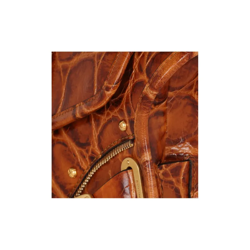 BALMAIN Crocodile-Embossed Calfskin Shoulder Bag Crossbody Bag Women's Brown-5