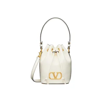 Valentino Vlogo Soft Sheepskin Bucket Bag, Shoulder Bag, Crossbody Bag, Handbag Mini Women's Ivory White