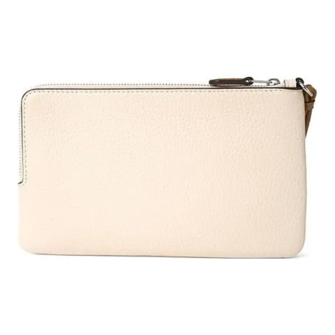 COACH Double Zip Wallet Pebbled Leather Wallet Women's Pink-3