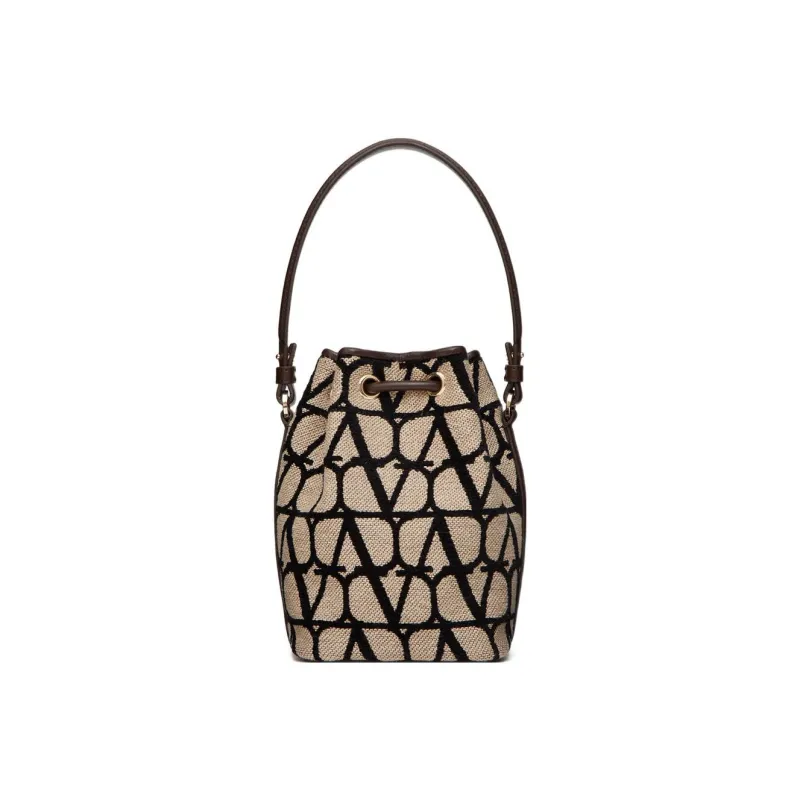 Valentino Vlogo Soft Sheepskin Bucket Bags Shoulder Bag Crossbody Bag Handbag Mini Women's Beige/Black-3