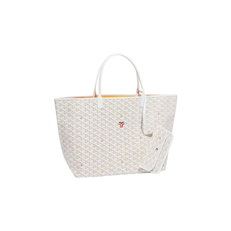 GOYARD Saint Louis Claire-Voie Canvas Cowhide One Shoulder Handbags Unisex White/Yellow-0