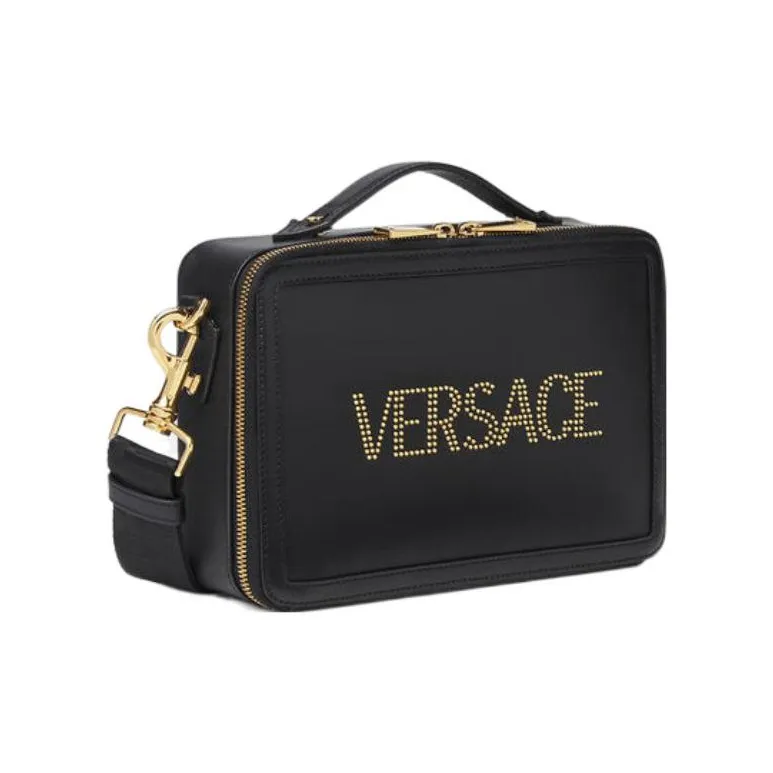 VERSACE Calfskin Messenger Bag, Handbag, Shoulder Bag, Crossbody Bag Men's Black-1