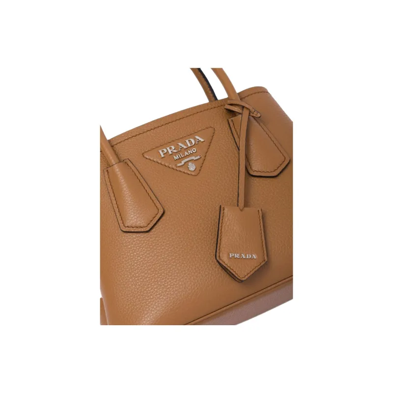PRADA Double Leather Shoulder Bag Crossbody Bag Handbag Mini Women's Caramel Brown-3