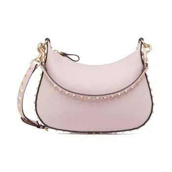 Valentino Rockstud Grain Calfskin HOBO Bag Shoulder Bag, Crossbody Bag Small Size Women's Pink