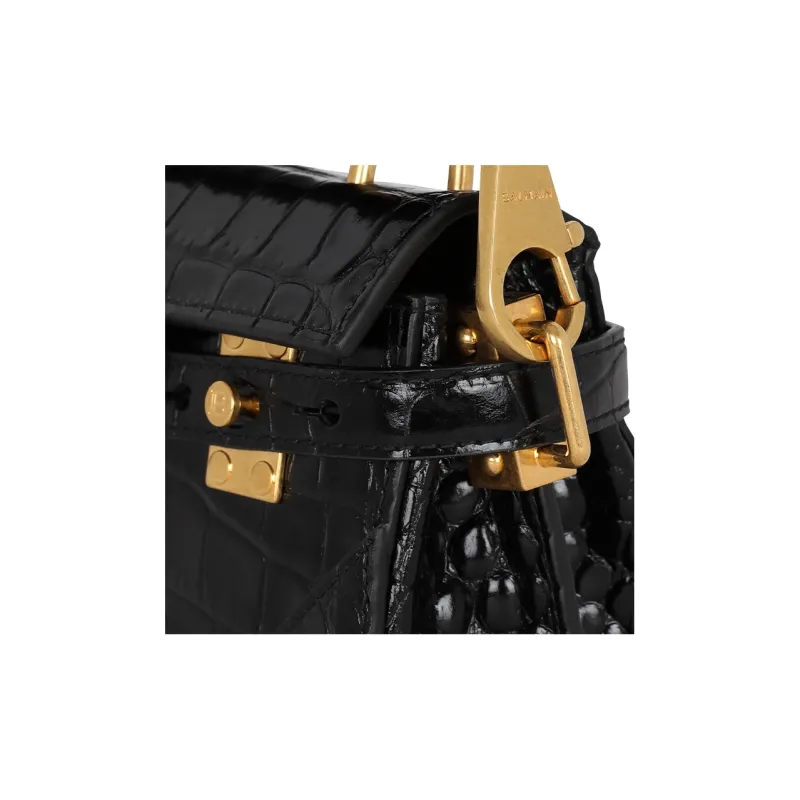 BALMAIN B BUZZ Crocodile Pattern Leather Shoulder Bag, Crossbody Bag, Handbag Women's Black-5