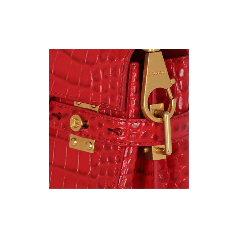 BALMAIN B-BUZZ Crocodile Pattern Leather Shoulder Bag Crossbody Bag Handbag Women's Red-3