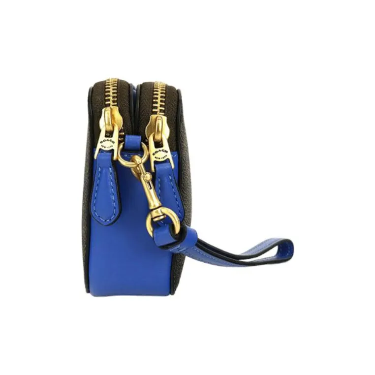 COACH Kira Canvas With Leather Camera Bag Shoulder Bag Crossbody Bag Small Size Women's Dark Brown & Blue-2