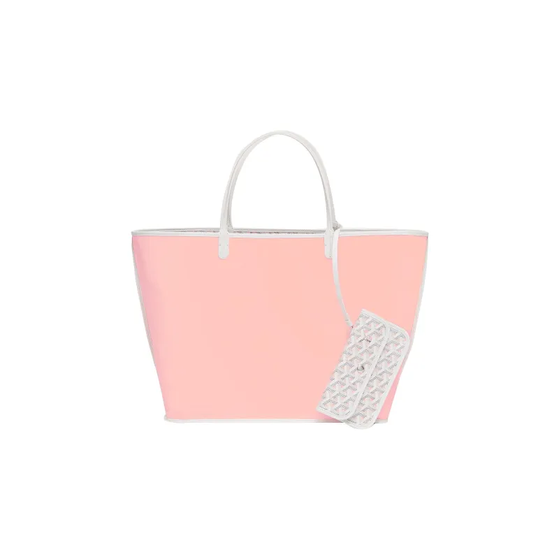 GOYARD Saint Louis Claire-Voie Cow Leather Canvas Handbag Shoulder Bag Large Size Unisex White/Pink-2
