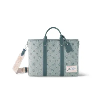 LOUIS VUITTON Weekend Tote Nm Monogram Washed Denim Coated Canvas