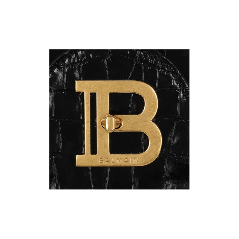 BALMAIN B BUZZ Crocodile Pattern Leather Shoulder Bag Crossbody Bag Handbag Women's Black-5