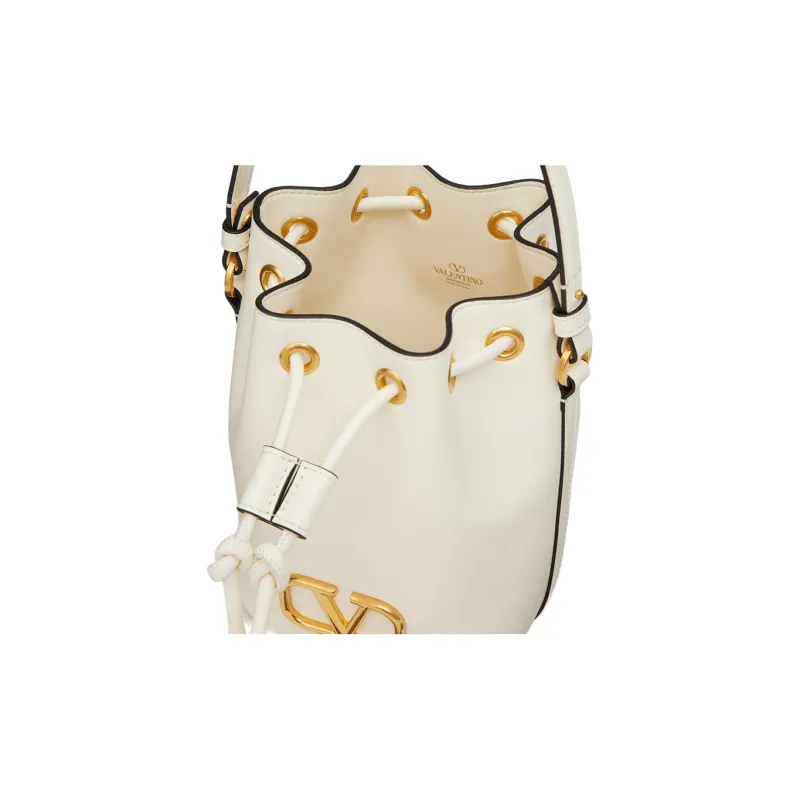 Valentino Vlogo Soft Sheepskin Bucket Bag, Shoulder Bag, Crossbody Bag, Handbag Mini Women's Ivory White-5