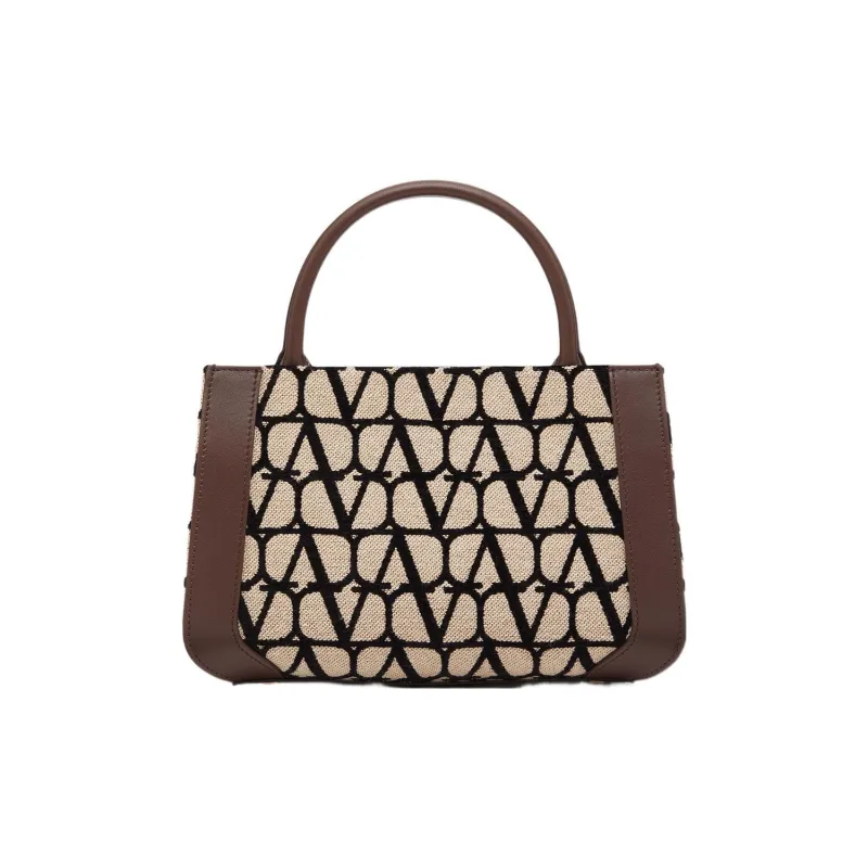 Valentino Vlogo Leather Trim Shoulder Bag, Crossbody Bag, Handbag Small Size Women's Brown/Beige-3