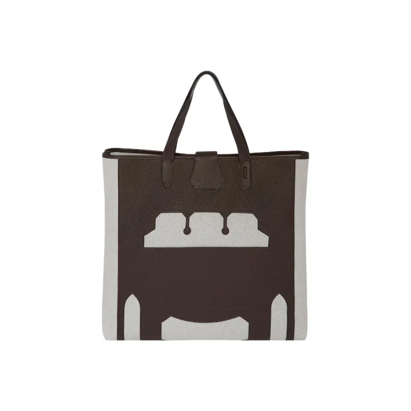 HERMES Canvas With Calfskin Tote Bag Shopping Bag Handbag Women's Brown/Black/Gray-2