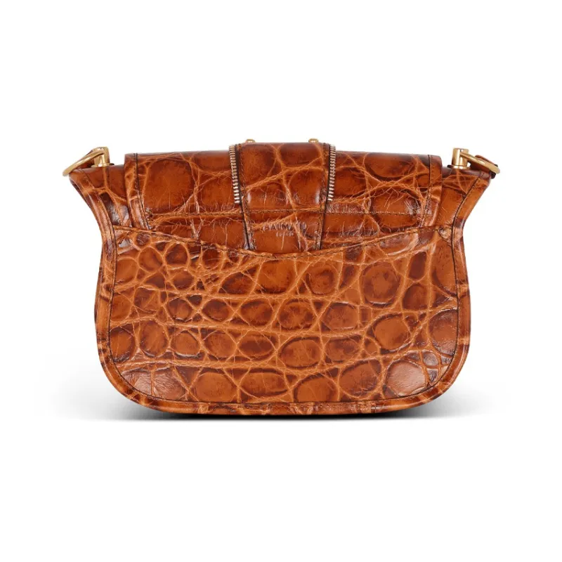 BALMAIN Crocodile-Embossed Calfskin Shoulder Bag Crossbody Bag Women's Brown-2